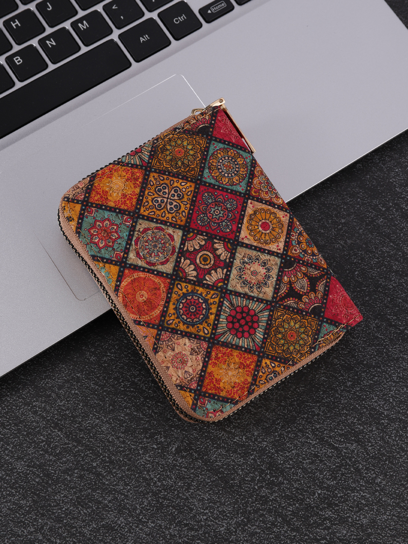 Kartenetui mit Reißverschluss ⎜ Kompakte Retro-Geldbörse für Damen und Herren im bunten Mandala-Design
