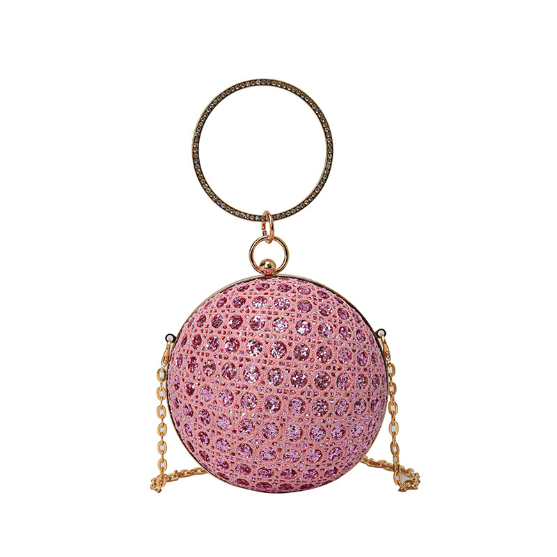 Abendtasche für Damen ⎜ Runde Umhängetasche mit Glitzersteinen und Kette für Partys und festliche Anlässe