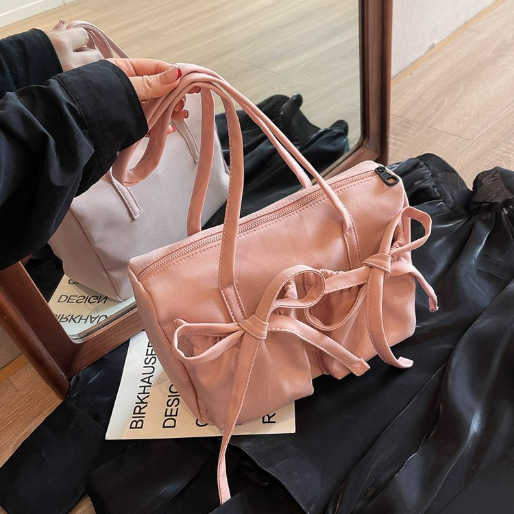 Shopper Tasche für Damen ⎜ Geräumige Schultertasche mit Schleifendetail und Reißverschluss für Alltag und Freizeit