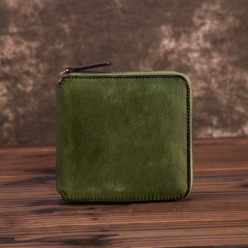 Herren Geldbörse aus Rindsleder ⎜ Kompakte Brieftasche im Vintage-Look mit Reißverschluss und edler Farbstruktur