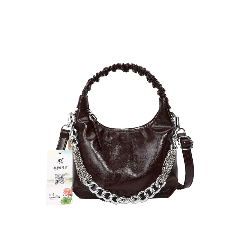 Handtasche für Damen ⎜ Modische Schultertasche mit Kettenriemen und gerafftem Henkel für Alltag und Ausgehen