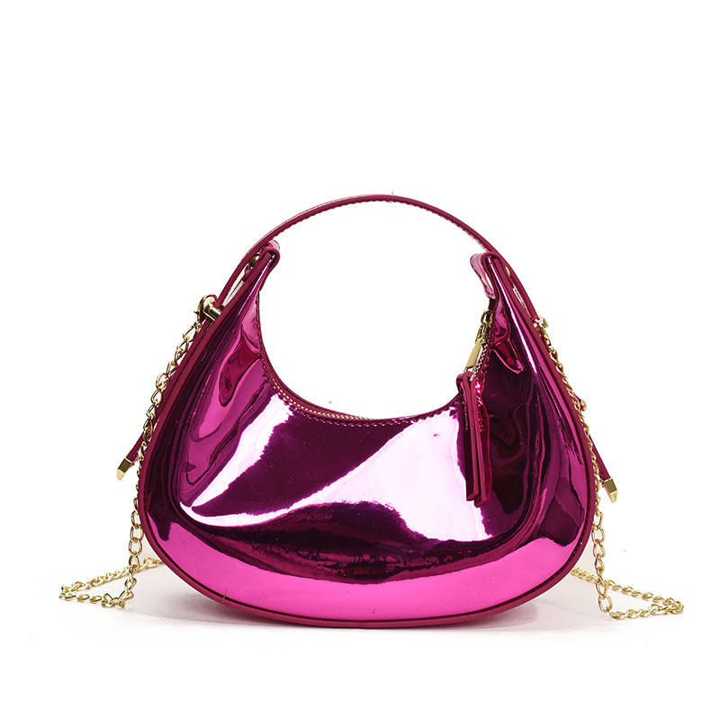 Damen Handtasche ⎜ Stylische Umhängetasche mit glänzendem Finish und praktischem Reißverschlussverschluss