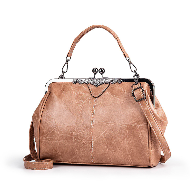 Handtasche im Vintage-Design ⎜ Elegante Leder-Tasche mit Klippverschluss und Verstellbarem Schulterriemen