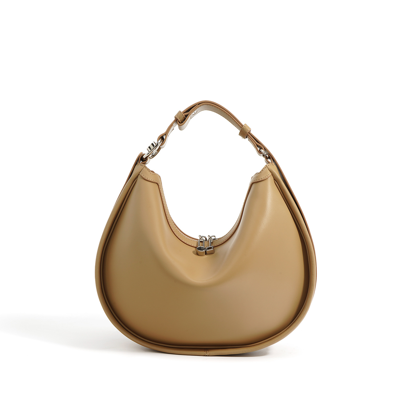 Handtasche im Halbmond-Design ⎜ Elegante Schultertasche für Damen aus Glattem Kunstleder mit Reißverschluss
