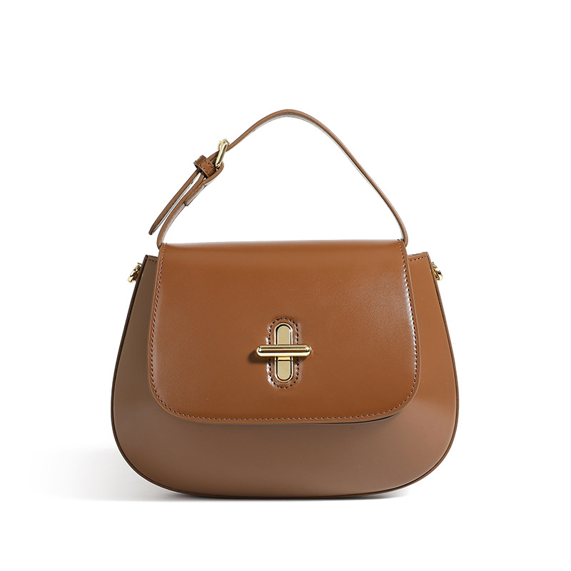 Damen Umhängetasche aus Leder ⎜ Elegante Schultertasche mit Drehverschluss und stabilem Tragegriff