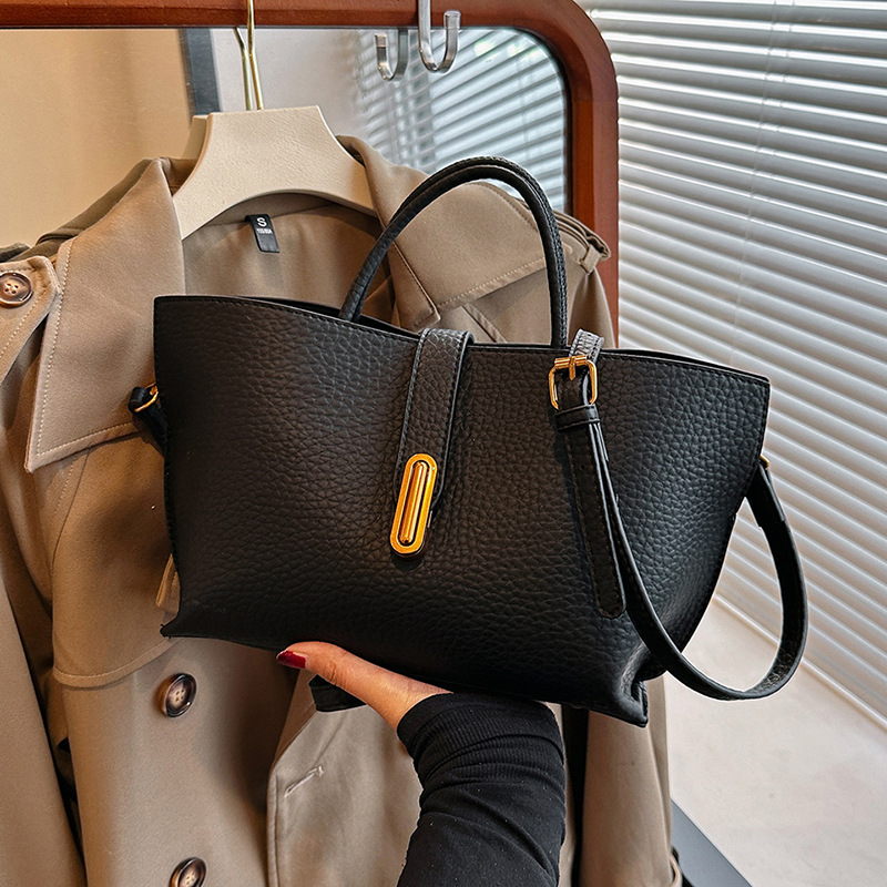Handtasche für Damen mit Litchi-Prägung ⎜ Modische Schultertasche mit Reißverschluss und viel Stauraum