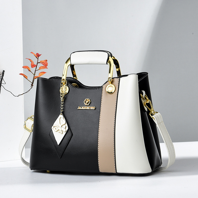 Handtasche für Damen ⎜ Elegante Schultertasche mit Farbblock-Design und abnehmbarem Umhängeriemen