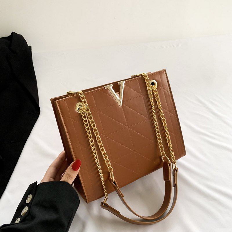 Handtasche für Damen ⎜ Modische Umhängetasche mit Kettenriemen im Retro-Stil für Alltag und Ausgehen