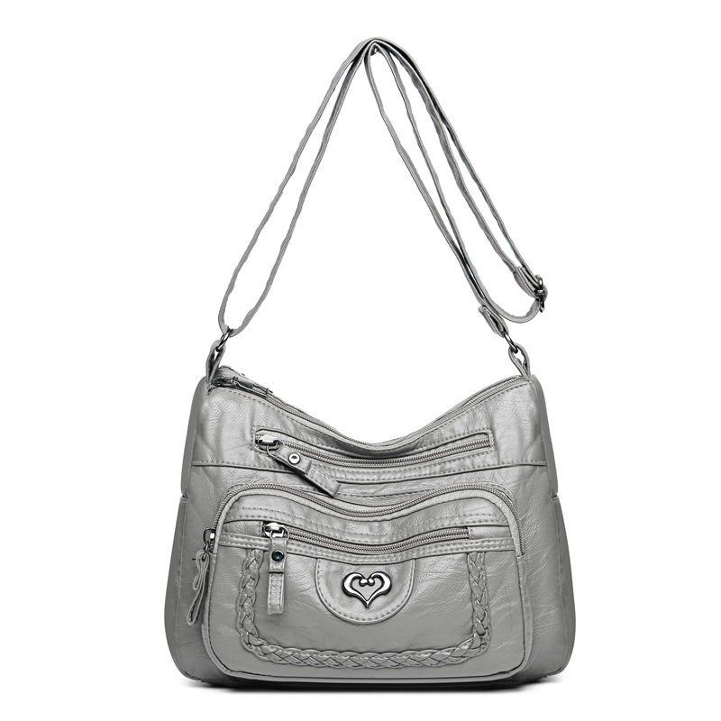Schultertasche für Damen ⎜ Sommerliche Umhängetasche mit großem Stauraum und stilvollem Herzdetail vorne