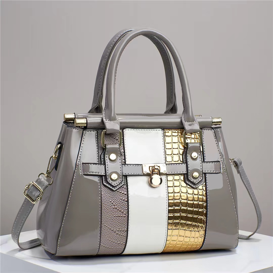 Stilvolle Handtasche für Damen ⎜ Große Tasche aus Leder mit Farbigem Design und Goldenen Akzenten