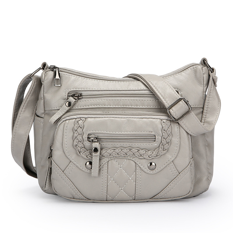 Umhängetasche für Damen ⎜ Weiche Schultertasche aus Leder mit Ziernähten und praktischen Reißverschlussfächern