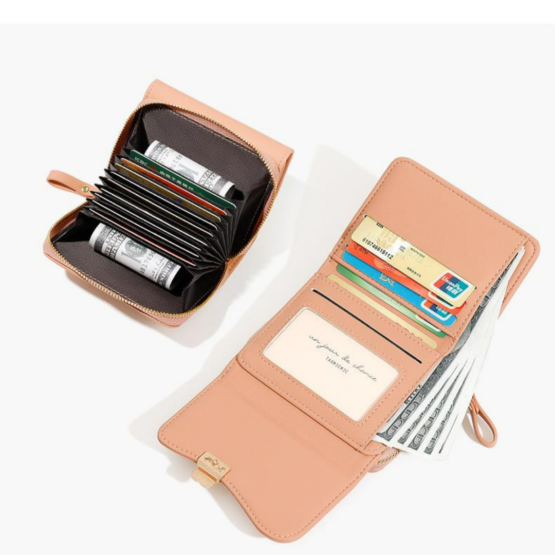 Damen Geldbörse mit Blumenverschluss ⎜ Modische Kurzbrieftasche im europäischen Stil mit Reißverschlussfach