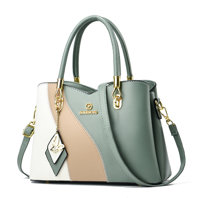 Handtasche für Damen aus Kunstleder ⎜ Elegante Schultertasche mit Kontrastdesign und viel Stauraum für Alltag