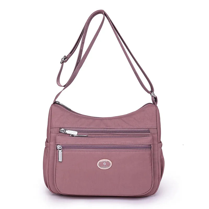 Schultertasche für Damen aus Nylon ⎜ Leichte Umhängetasche mit Reißverschluss für Alltag und Freizeit