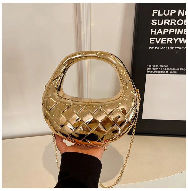 Elegante Dumpling Bag für Damen ⎜ Glänzende Henkeltasche mit Rhombus-Muster für besondere Anlässe