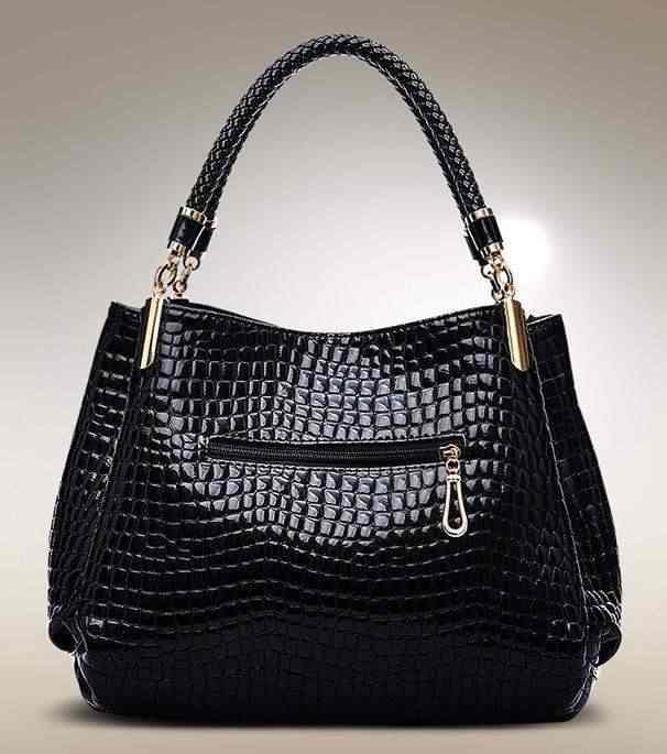 Handtasche für Damen ⎜ Große Schultertasche mit Krokoprägung und glänzender Oberfläche für Büro und Shopping