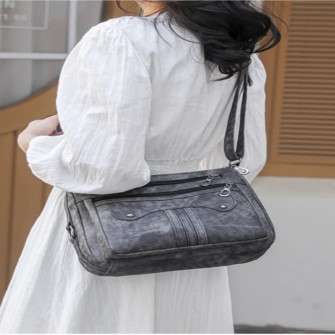 Umhängetasche für Damen ⎜ Modische Schultertasche mit Reißverschlüssen und viel Stauraum für Alltag und Freizeit