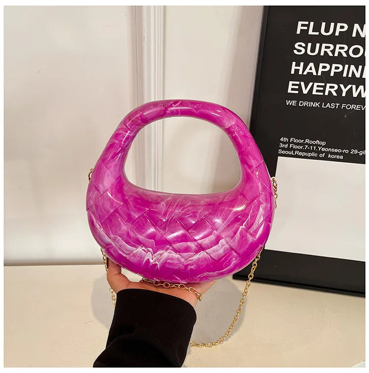 Elegante Dumpling Bag für Damen ⎜ Glänzende Henkeltasche mit Rhombus-Muster für besondere Anlässe