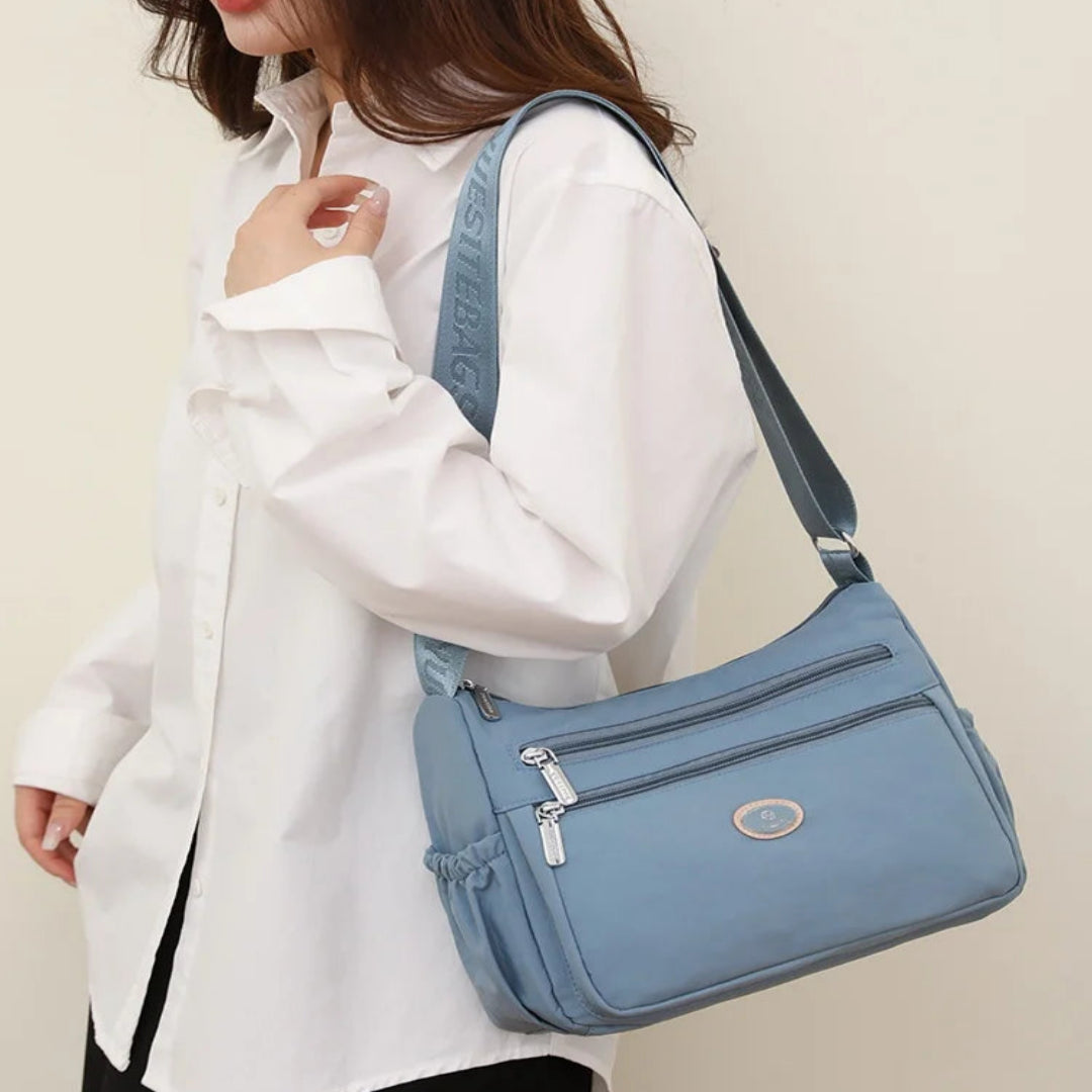 Schultertasche für Damen aus Nylon ⎜ Leichte Umhängetasche mit Reißverschluss für Alltag und Freizeit