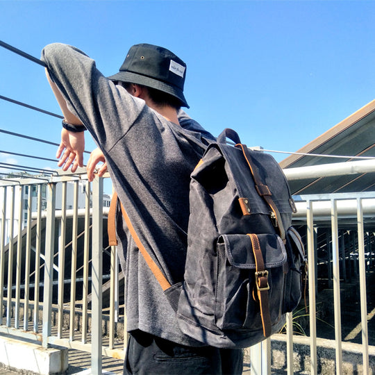 Canvas Rucksack Unisex ⎜ Retro-Design mit Außentaschen für Reisen und Alltag
