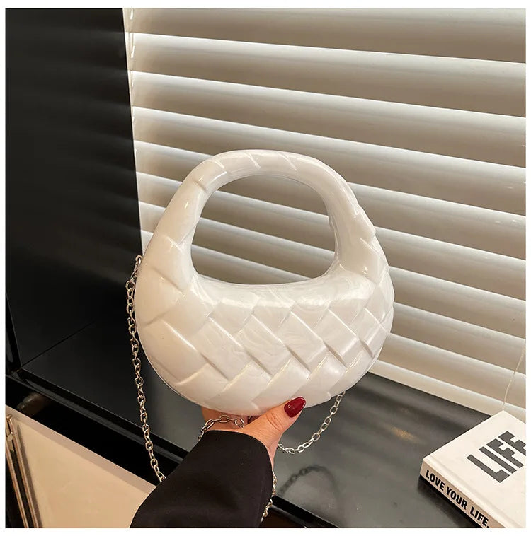 Elegante Dumpling Bag für Damen ⎜ Glänzende Henkeltasche mit Rhombus-Muster für besondere Anlässe