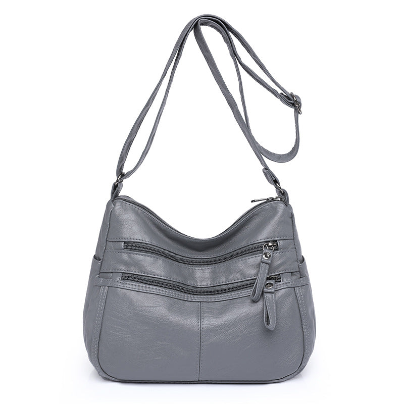 Umhängetasche für Damen ⎜ Weiche Schultertasche aus Leder mit Reißverschlüssen für Alltag und jedes Alter
