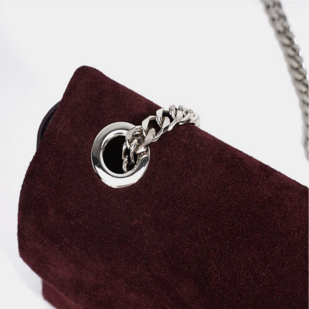Abendtasche für Damen ⎜ Elegante Umhängetasche aus Wildleder mit Kettenriemen und stilvollem Verschluss