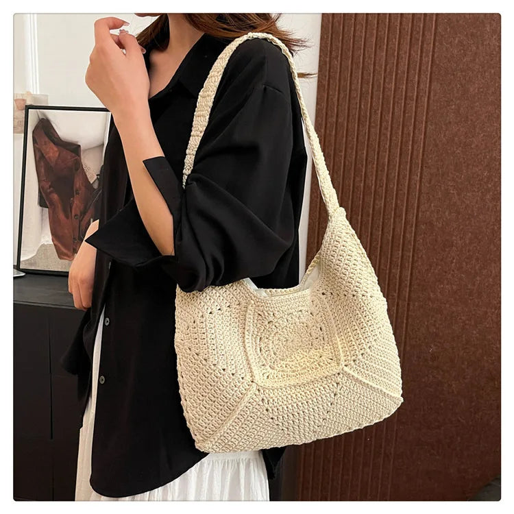 Große Umhängetasche für Damen ⎜ Vielseitige Strandtasche aus geflochtenem Baumwollgewebe im Boho-Stil