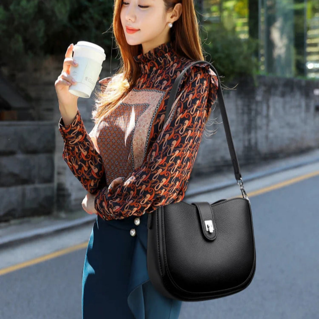 Schultertasche für Damen ⎜ Elegante Satteltasche im Vintage-Stil mit verstellbarem Riemen für Alltag und Freizeit