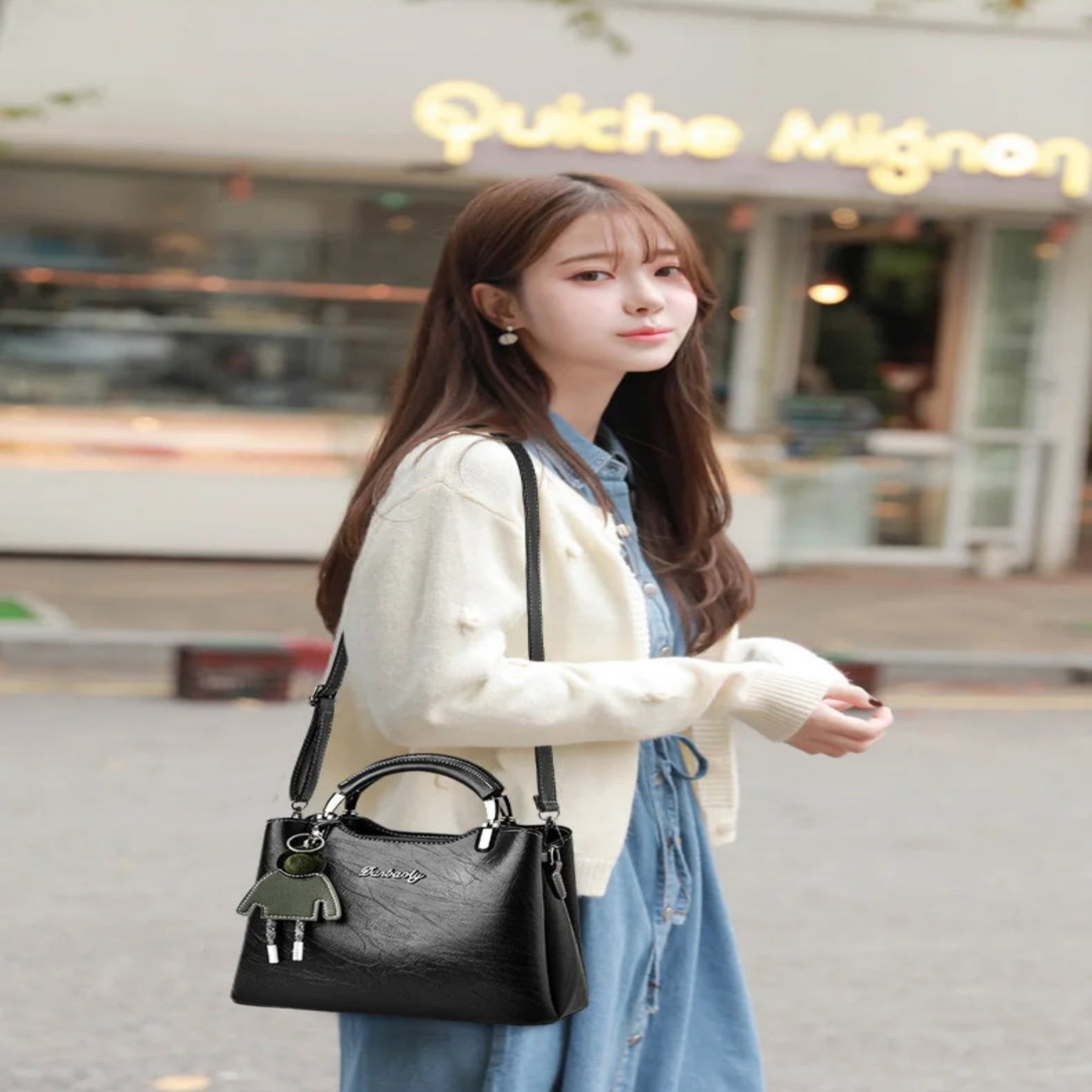 Kleine Handtasche für Damen ⎜ Stilvolles Retro-Design mit abnehmbarem Schlüsselanhänger und Tragegurt