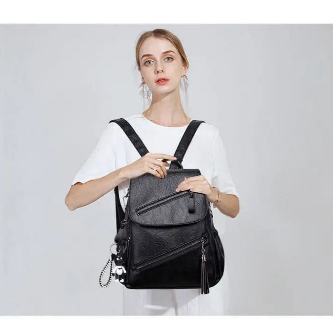 Damen Rucksack aus Kunstleder ⎜ Modischer Cityrucksack mit Reißverschlüssen für Alltag und Freizeit