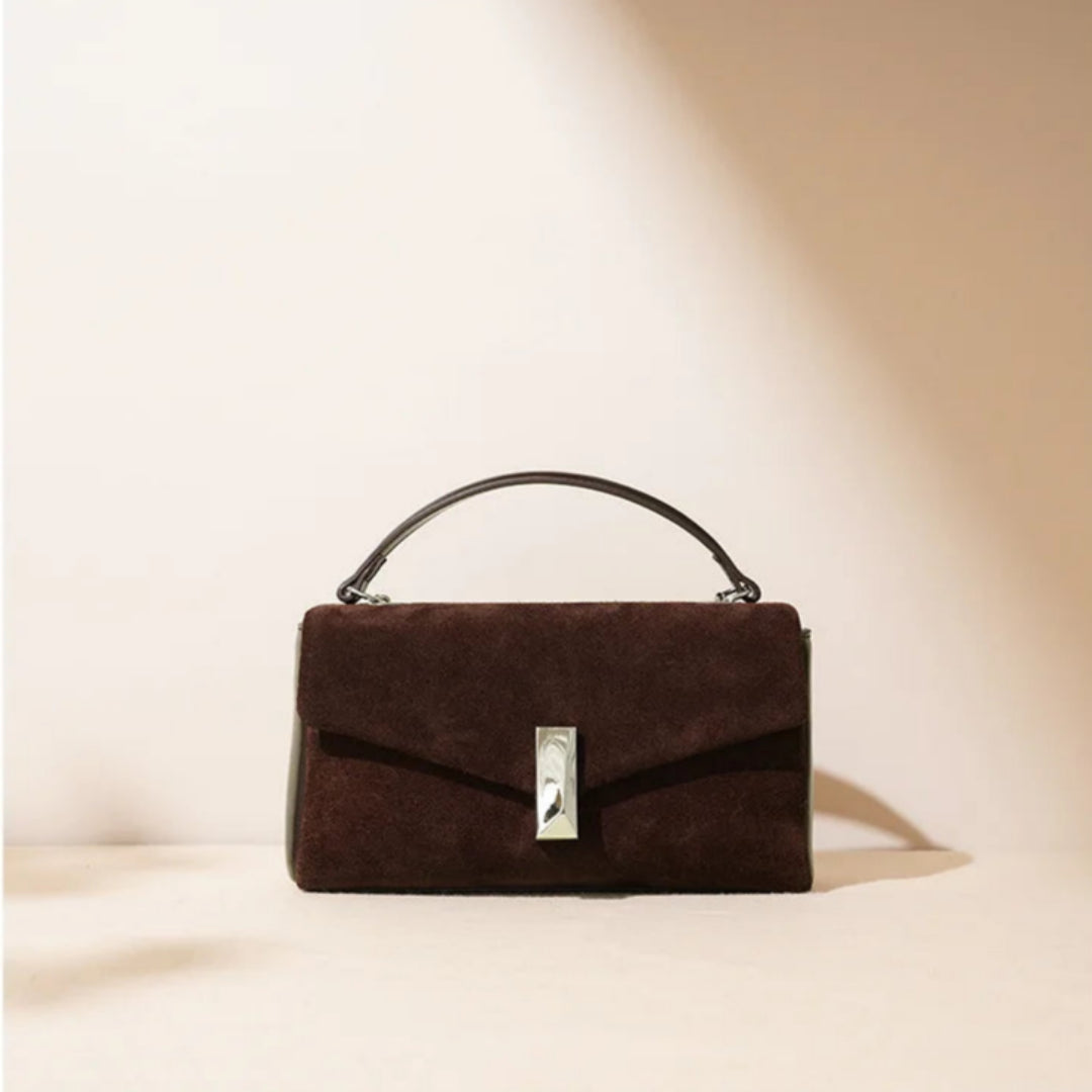 Abendtasche für Damen ⎜ Elegante Umhängetasche aus Wildleder mit Kettenriemen und stilvollem Verschluss