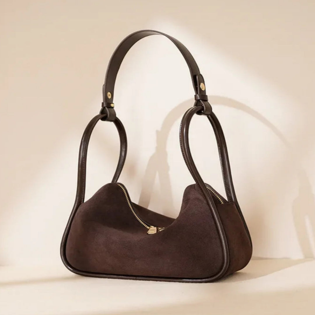 Handtasche für Damen ⎜ Elegante Unterarmtasche in Wildlederoptik mit stabilem Griff für stilvolle Outfits