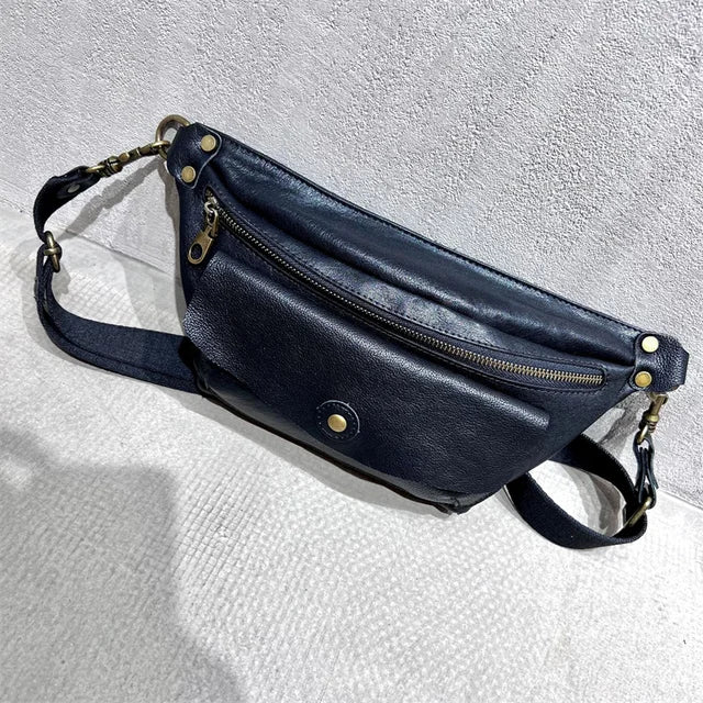 Gürteltasche für Damen ⎜ Edle Ledertasche mit Reißverschlüssen und verstellbarem Gurt für Reisen und Freizeit