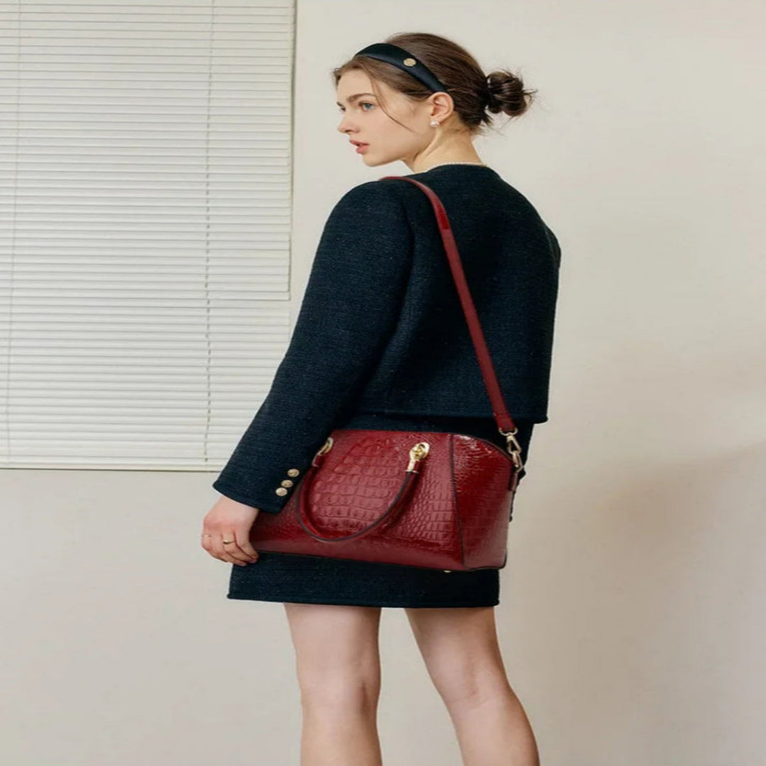 Handtasche für Damen ⎜ Elegante Schultertasche in Krokolederoptik mit Tragegriff und abnehmbarem Riemen für Alltag und Büro