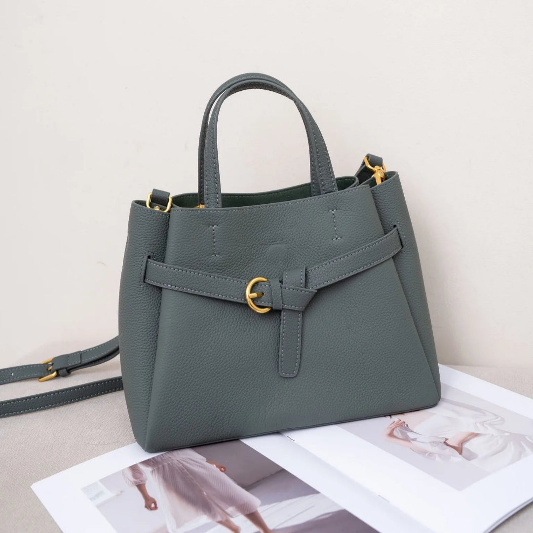 Handtasche aus Echtleder für Damen ⎜ Geräumige Alltagstasche mit Tragegriff und stilvoller Gürtelschnalle