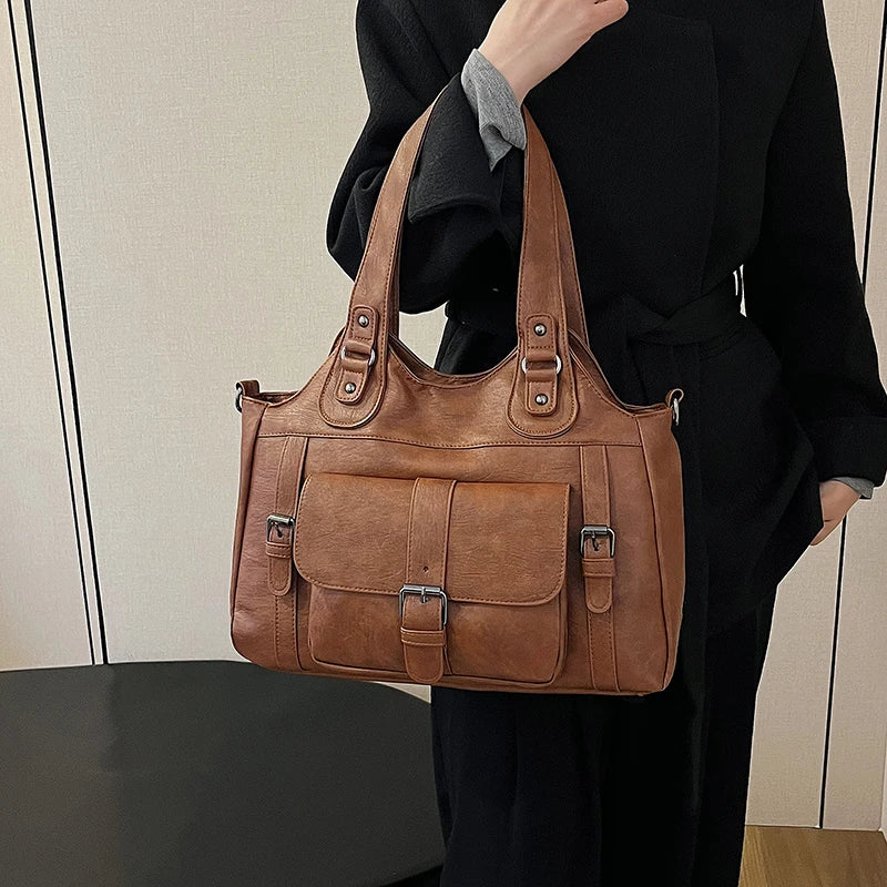 Damen Schultertasche ⎜ Geräumige Alltagstasche mit Frontfach und Doppeltem Tragegriff