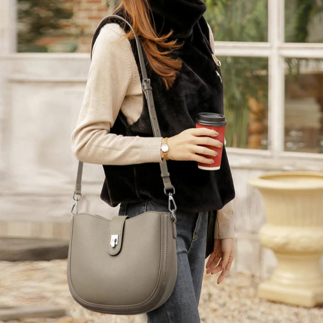Schultertasche für Damen ⎜ Elegante Satteltasche im Vintage-Stil mit verstellbarem Riemen für Alltag und Freizeit