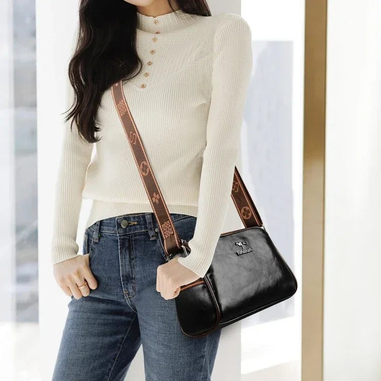 Umhängetasche für Damen ⎜ Retro-Schultertasche im Kissenstil mit breitem Trageriemen für Alltag und Freizeit