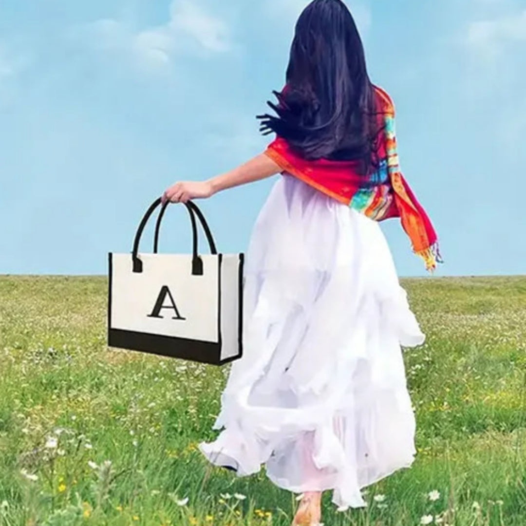Shopper-Tasche für Damen ⎜ Personalisierte Canvas-Tasche mit Buchstabenprint für Alltag, Arbeit und Einkauf