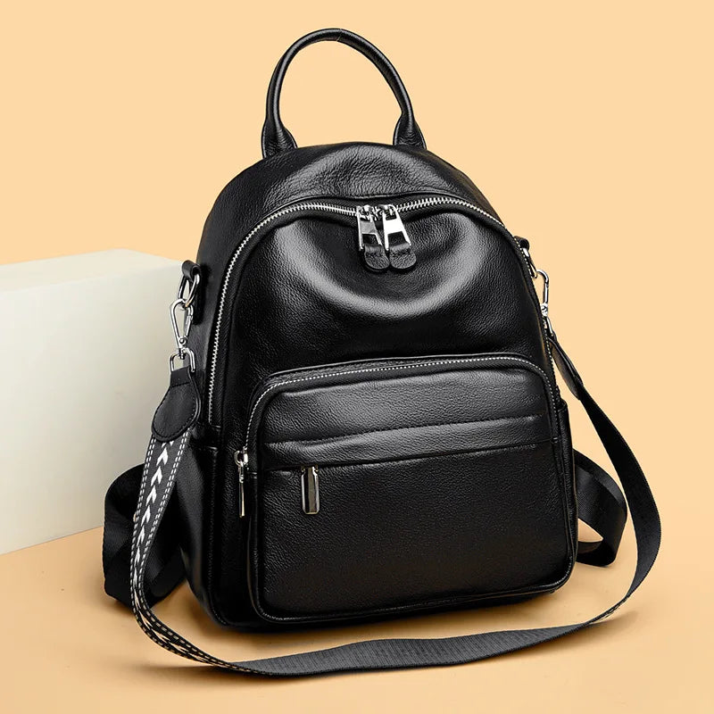 Damen Rucksack aus Leder ⎜ Vielseitiger Reiserucksack mit Fronttasche und verstellbarem Schultergurt für den Alltag
