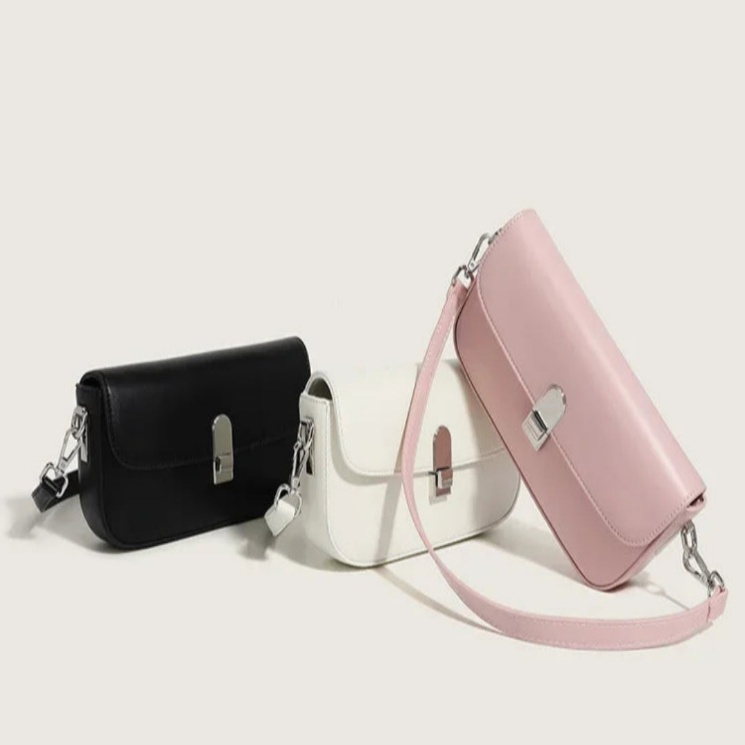 Damen Baguette Tasche ⎜ Elegante Unterarmtasche mit Glattem Finish und Modernem Steckverschluss