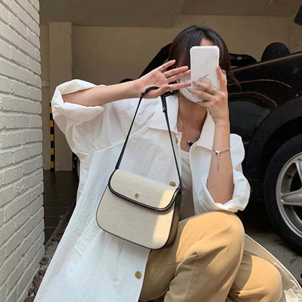 Schultertasche für Damen ⎜ Elegante Umhängetasche aus Canvas mit Kontrastkante für stilvolle Alltagslooks