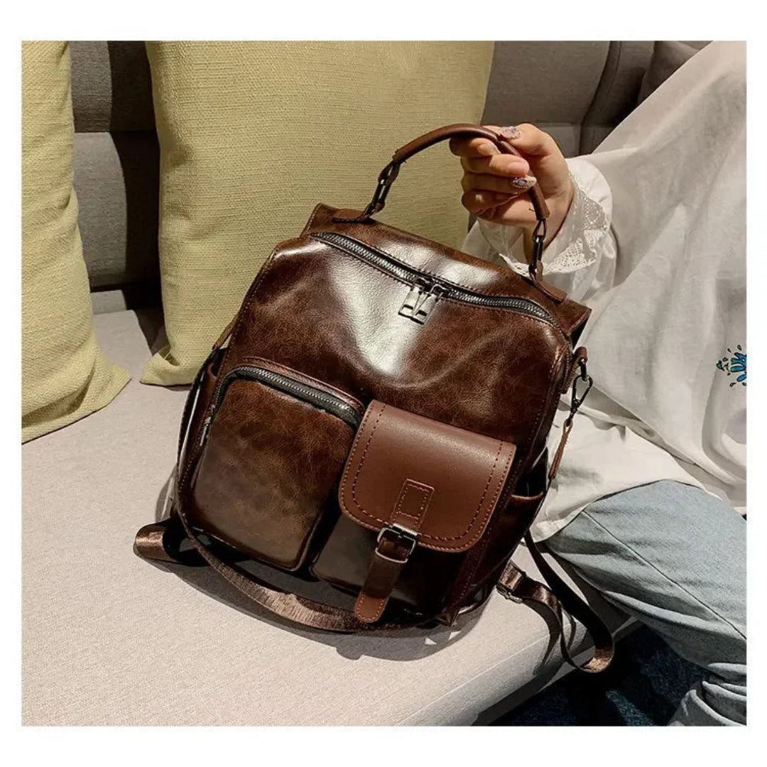 Damen Rucksack im Retro-Stil ⎜ Großer Schulrucksack mit Außenfach und Schultergurt für Uni und Freizeit