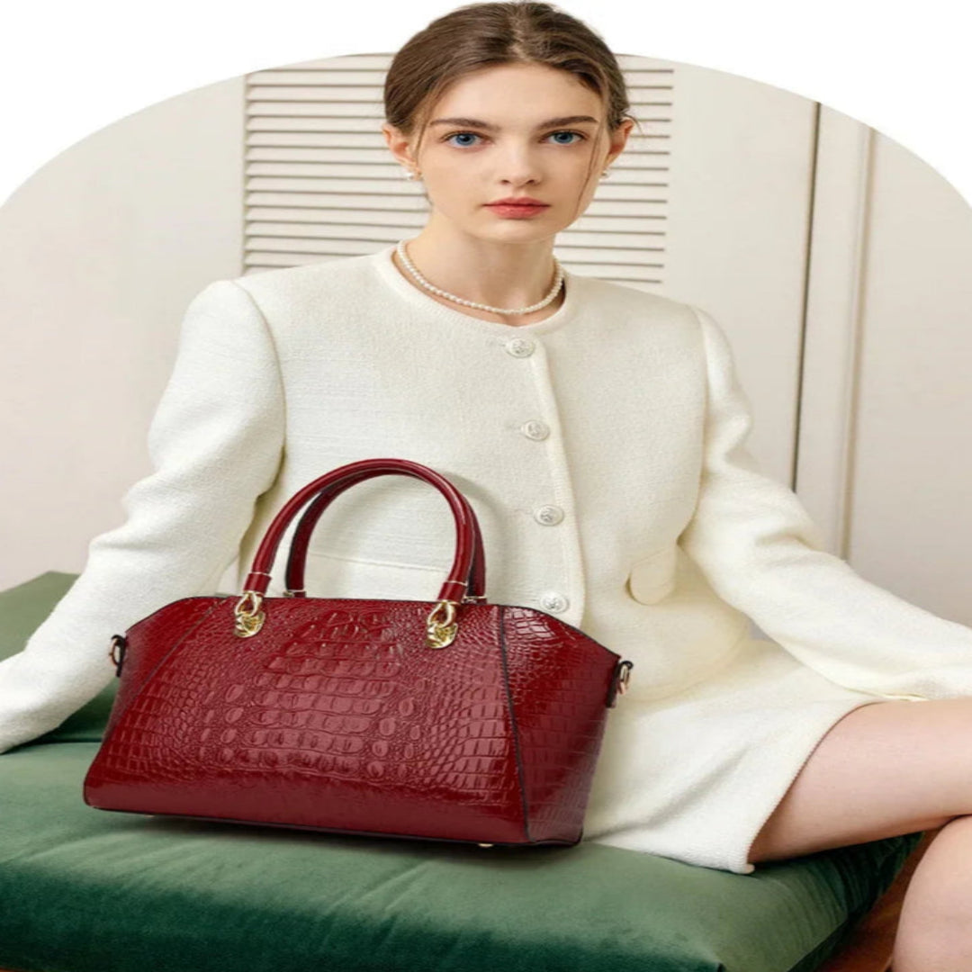 Handtasche für Damen ⎜ Elegante Schultertasche in Krokolederoptik mit Tragegriff und abnehmbarem Riemen für Alltag und Büro