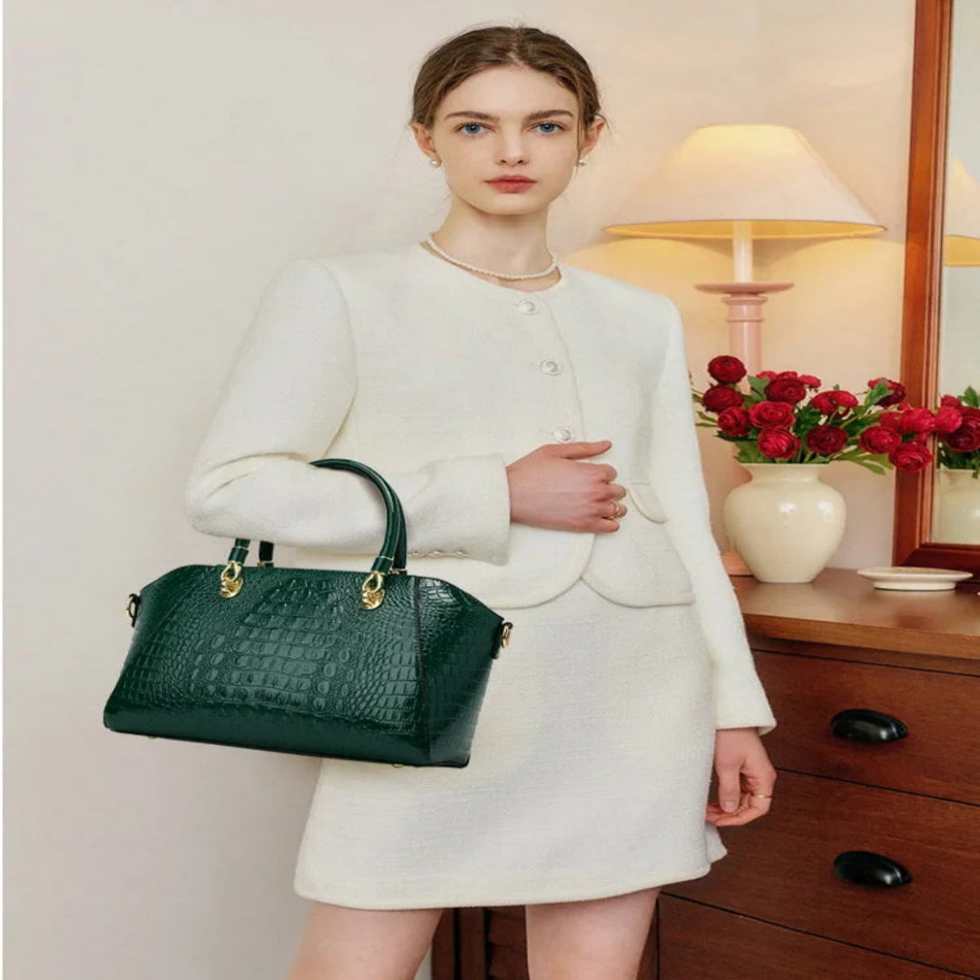 Handtasche für Damen ⎜ Elegante Schultertasche in Krokolederoptik mit Tragegriff und abnehmbarem Riemen für Alltag und Büro