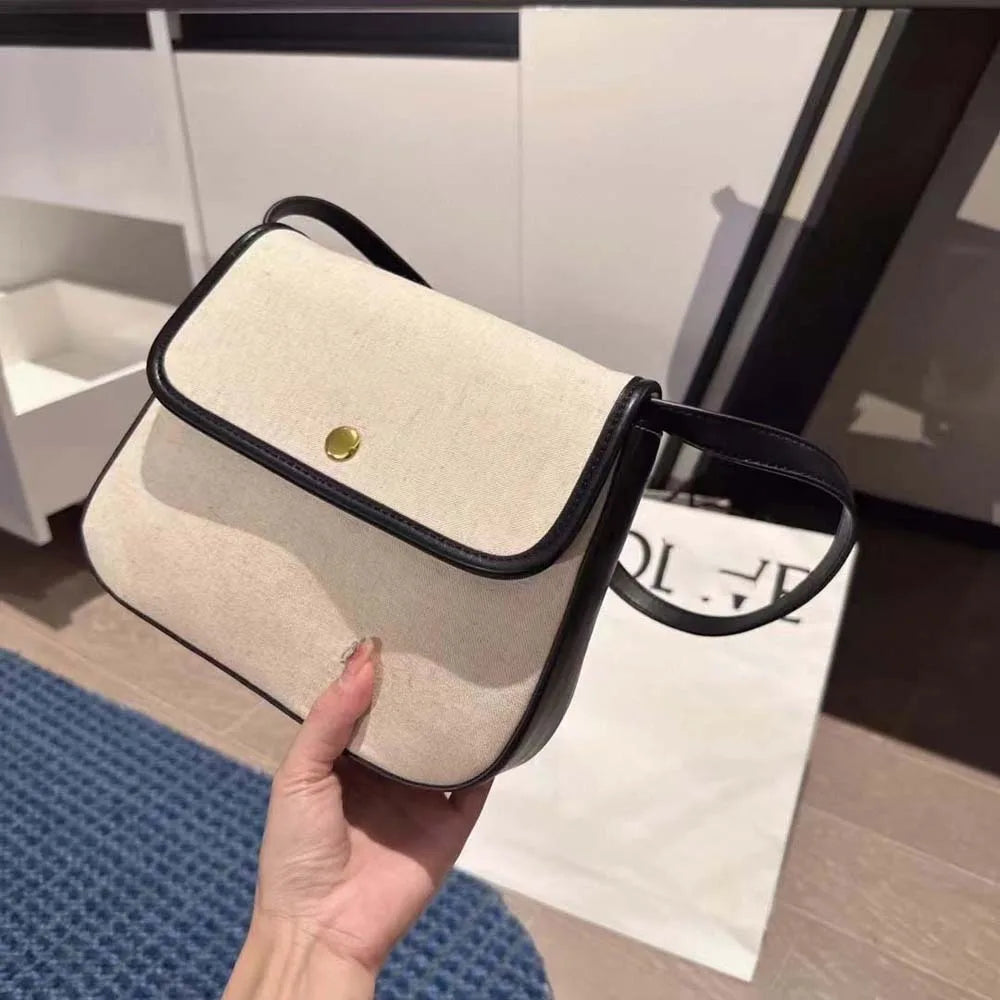 Schultertasche für Damen ⎜ Elegante Umhängetasche aus Canvas mit Kontrastkante für stilvolle Alltagslooks