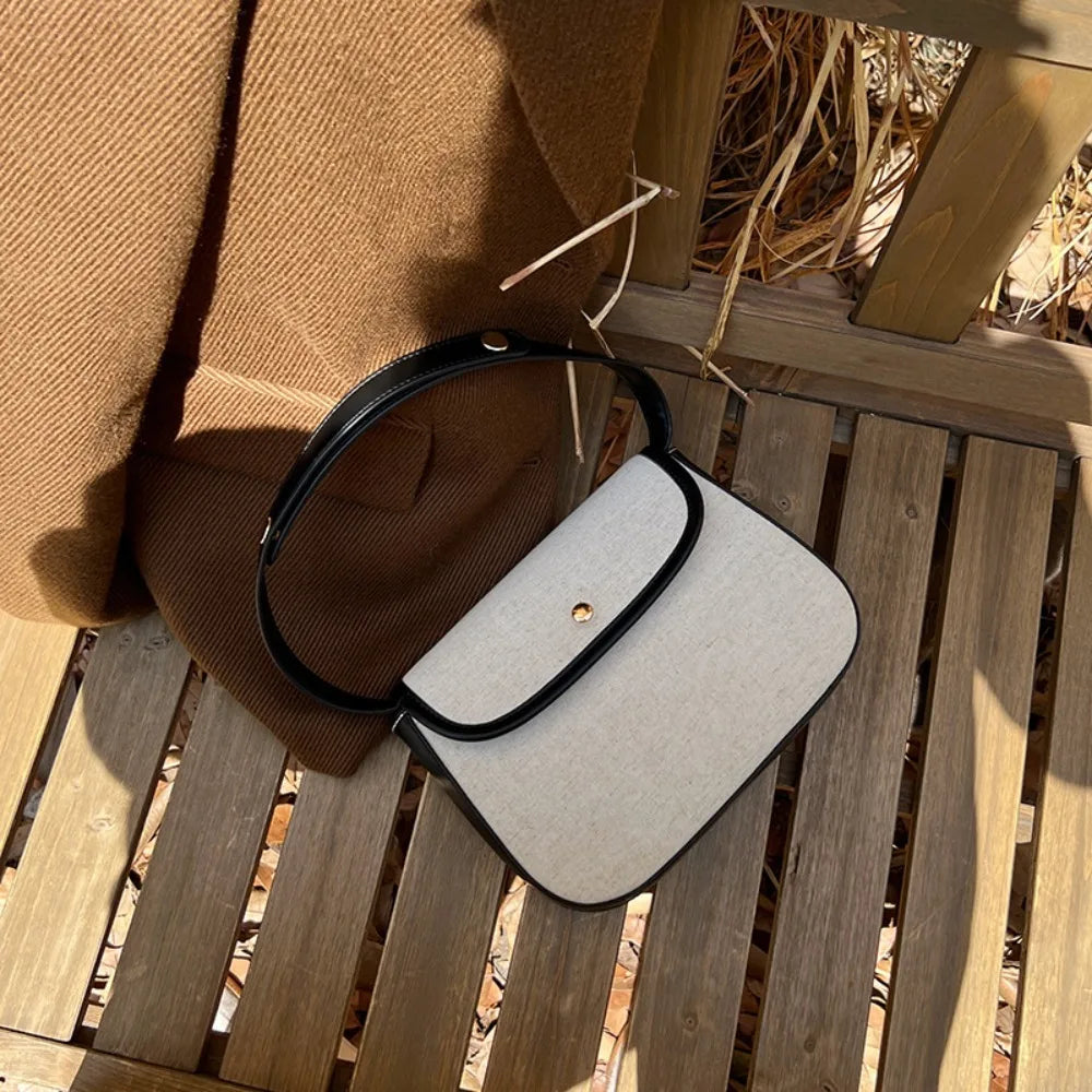 Schultertasche für Damen ⎜ Elegante Umhängetasche aus Canvas mit Kontrastkante für stilvolle Alltagslooks
