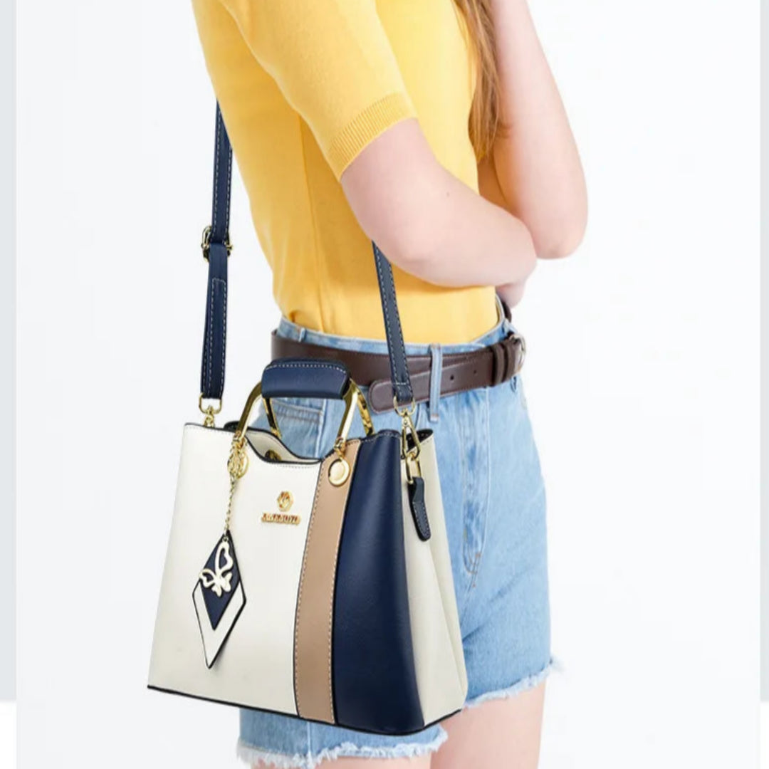Handtasche für Damen ⎜ Elegante Schultertasche mit Farbblock-Design und abnehmbarem Umhängeriemen