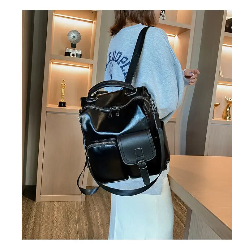 Damen Rucksack im Retro-Stil ⎜ Großer Schulrucksack mit Außenfach und Schultergurt für Uni und Freizeit